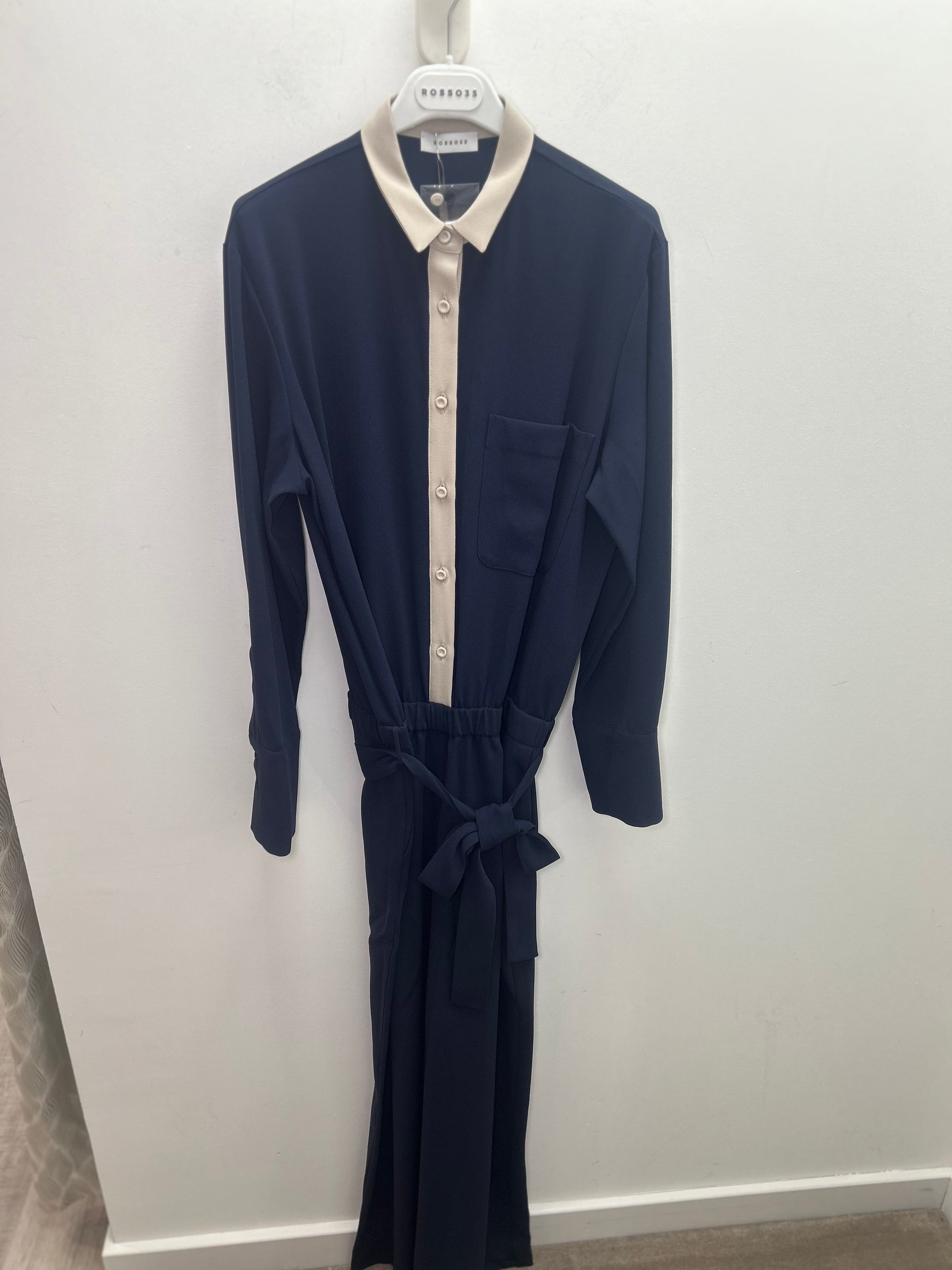 Nude Button Front Navy Wide Leg Jumpsuit