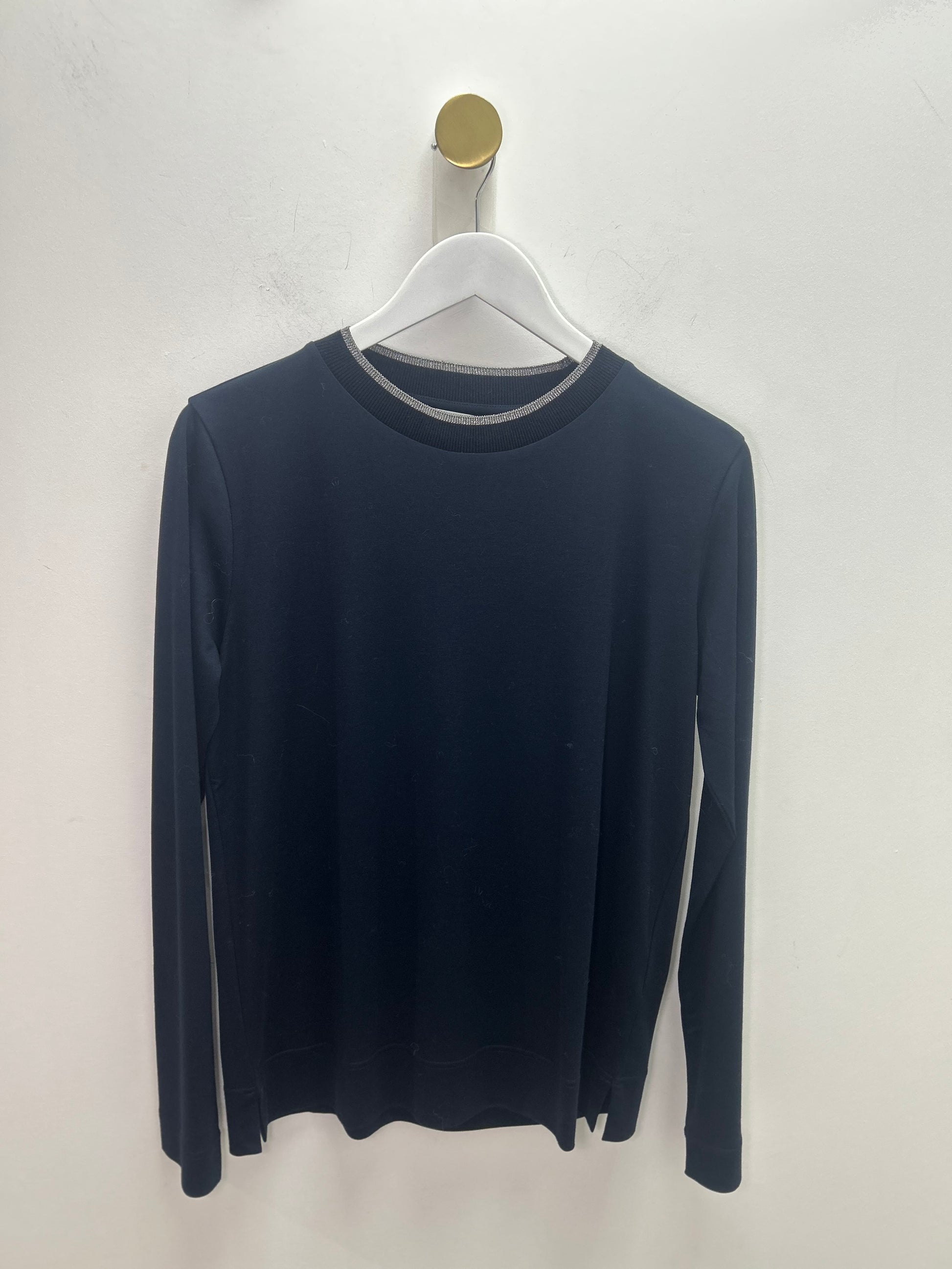 Navy Crew Glitter Neck Jersey Top