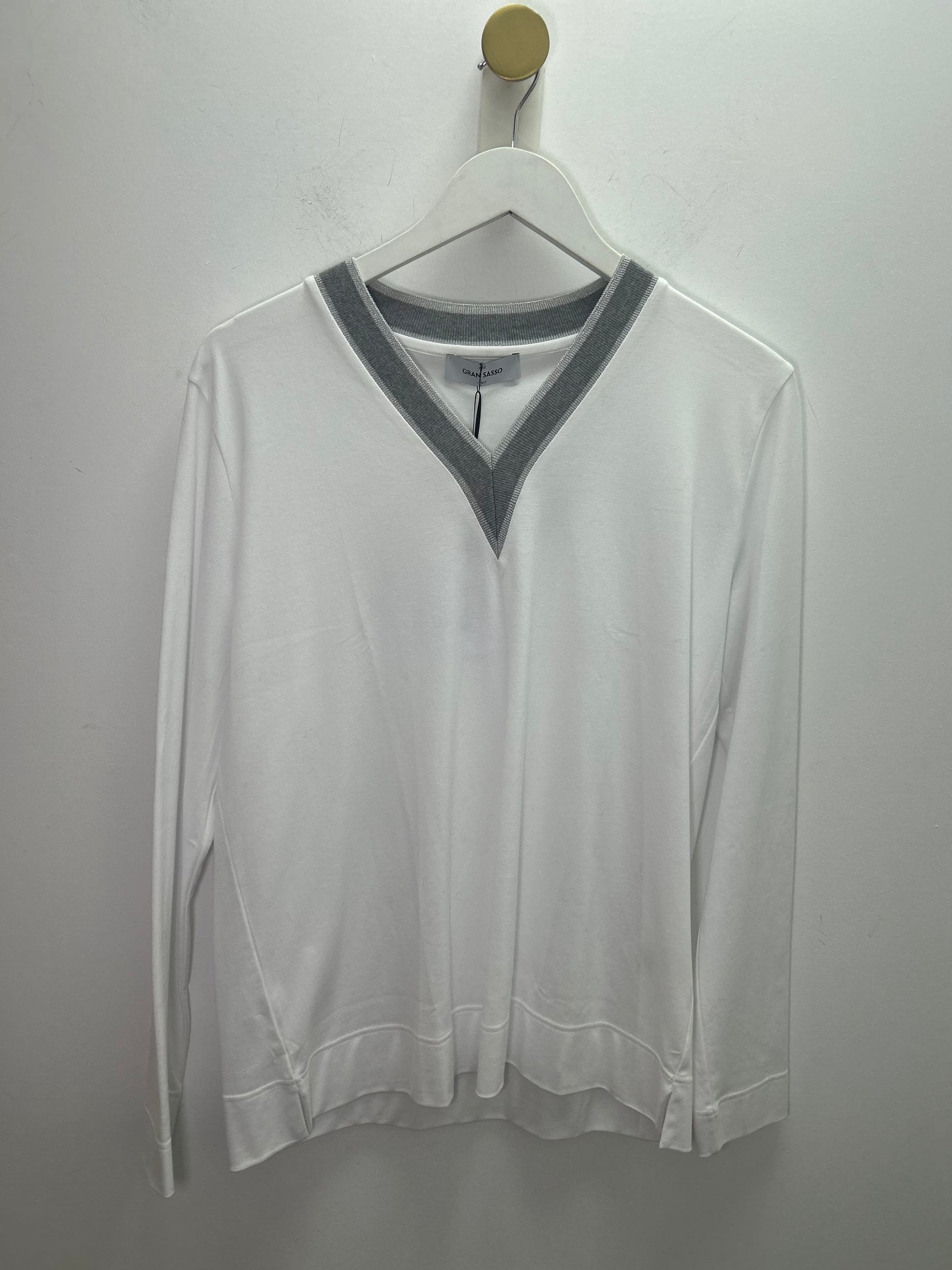 White V-Neck Glitter Jersey Long Sleeve