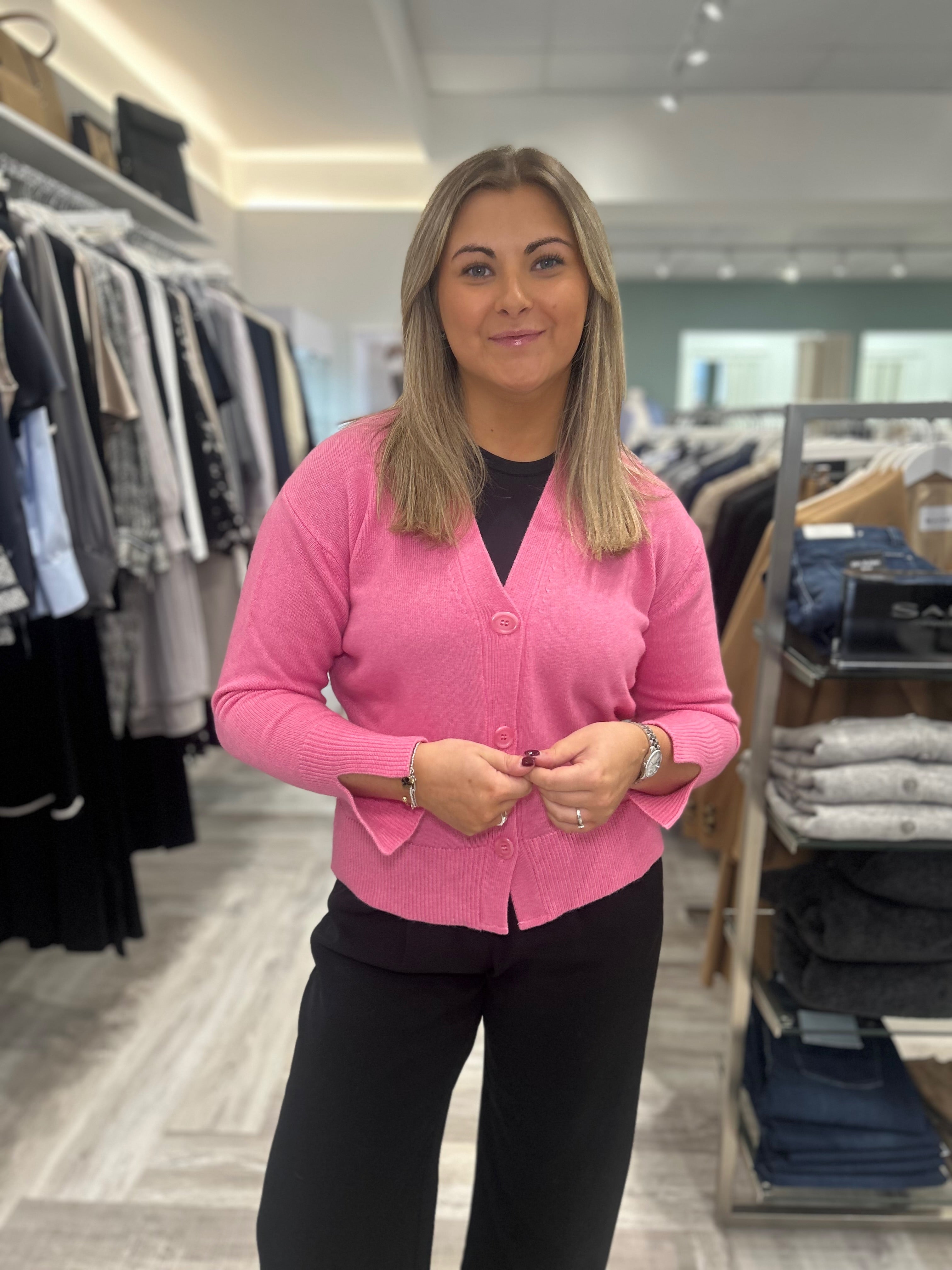 Cashmere Blend Pink V-Neck Cardigan