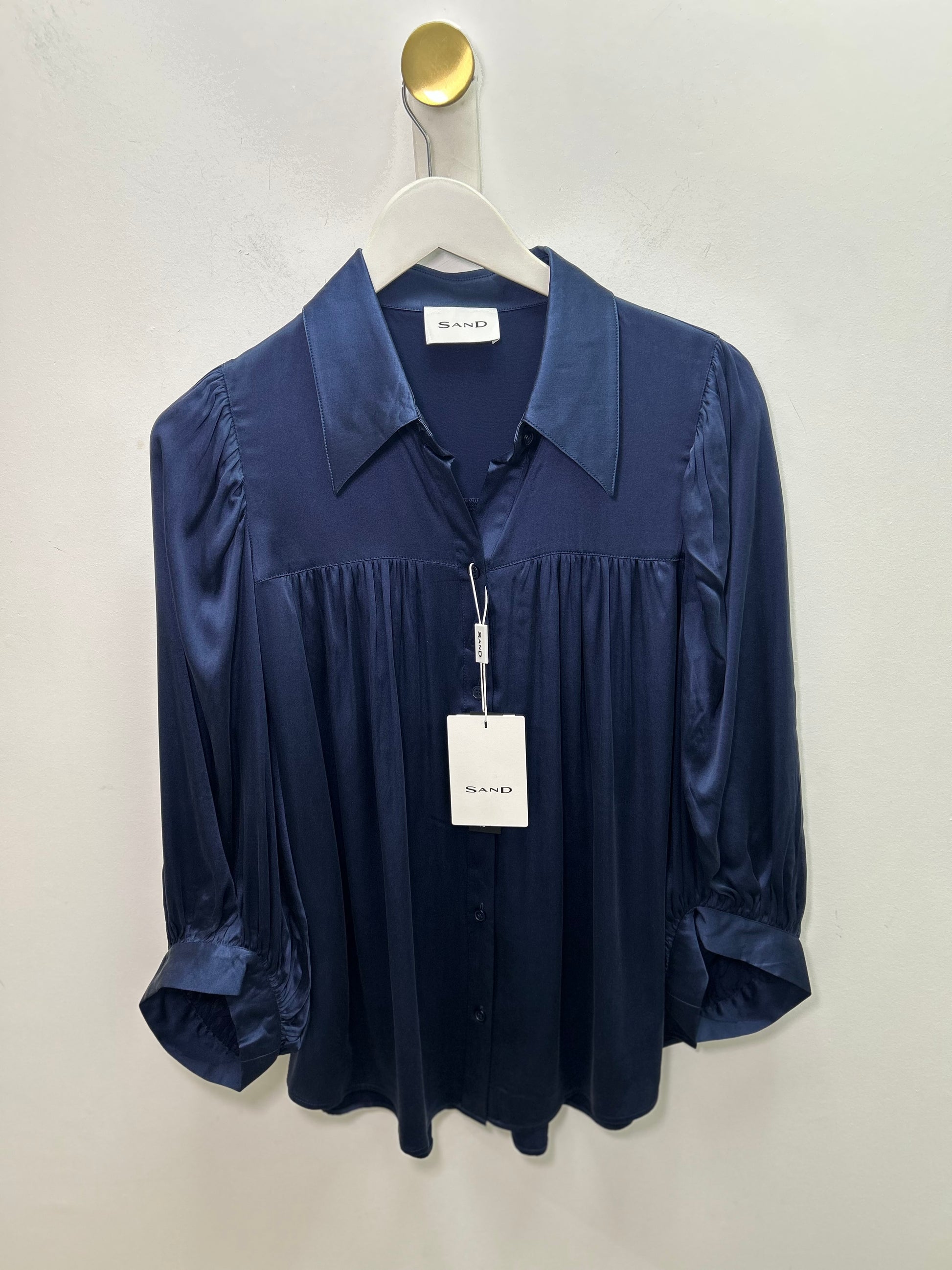 The Hedine Navy Satin Blouse