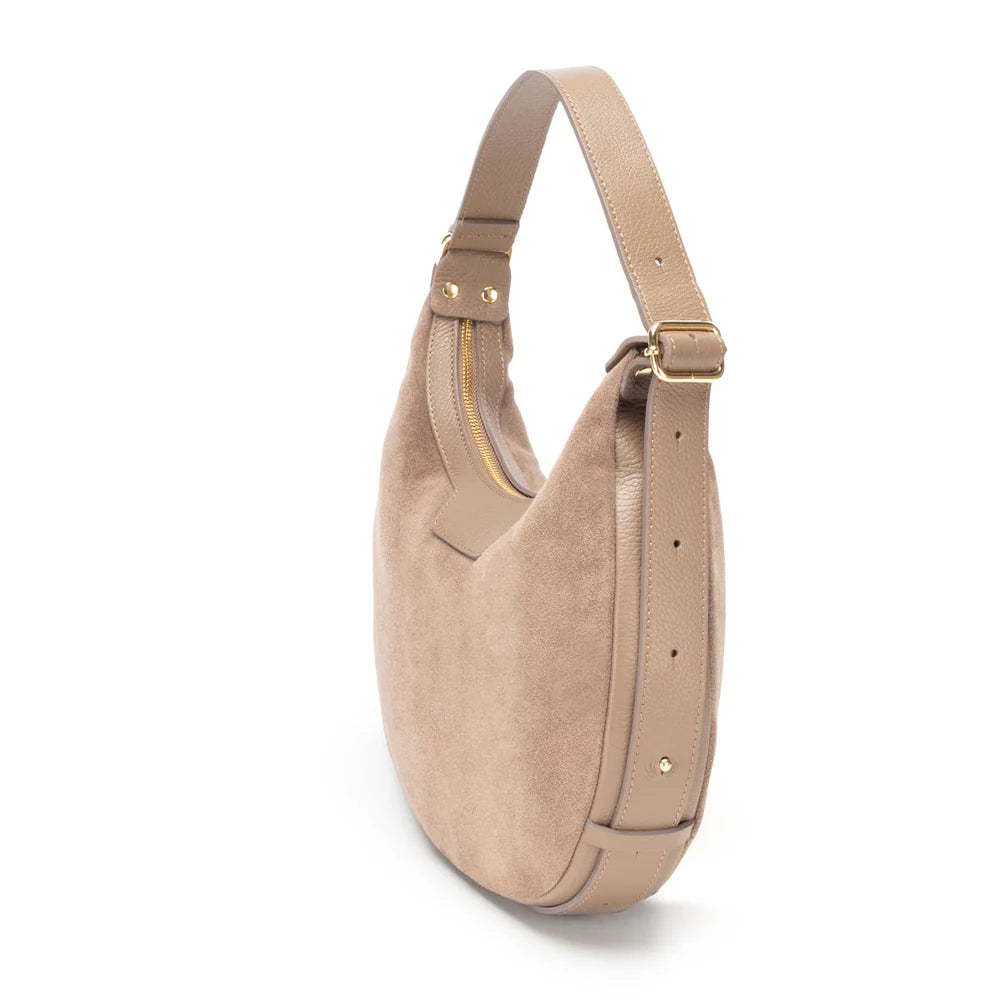 Suede Crescent Beige Shoulder Bag