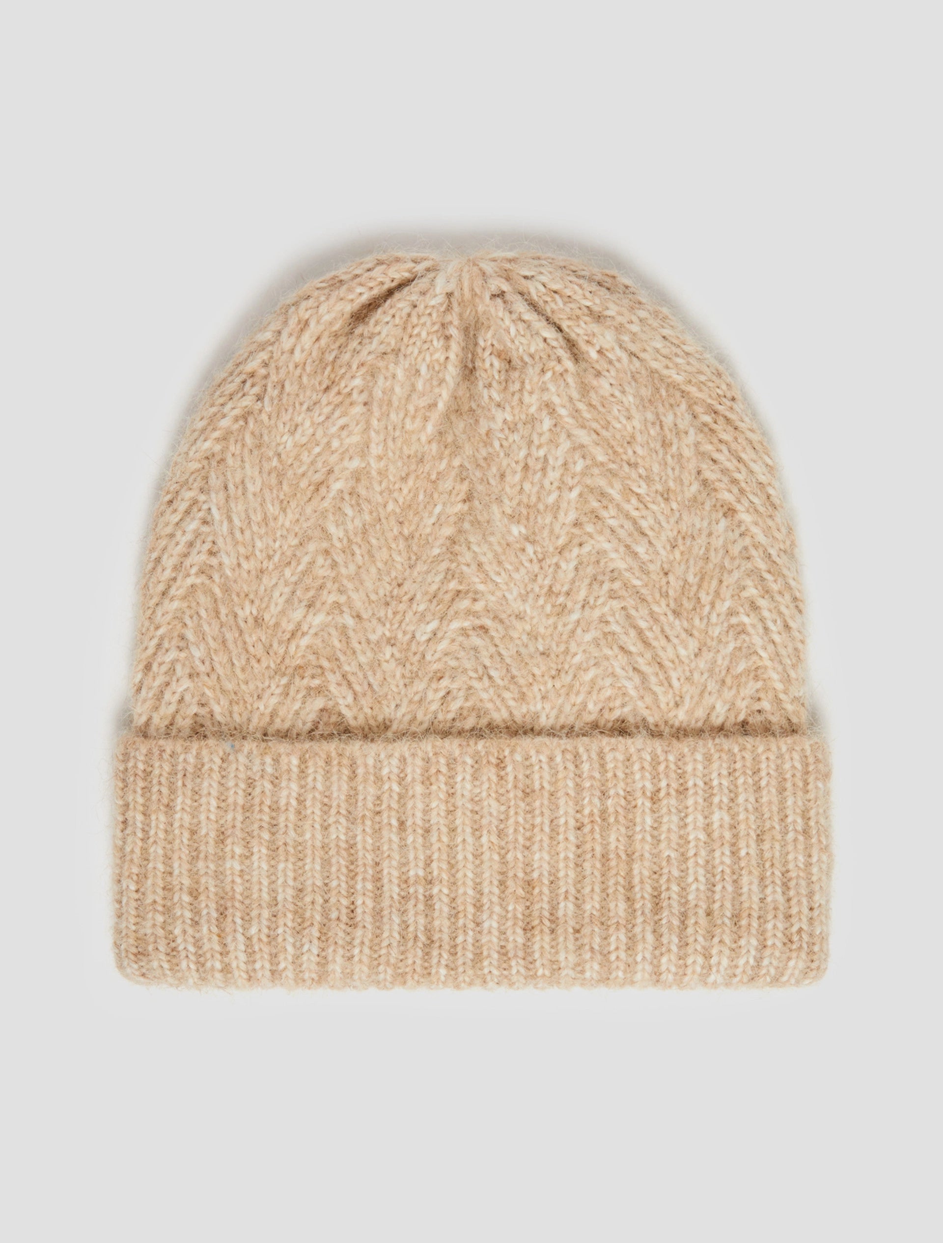 The Beige Herringbone-patterned Beanie