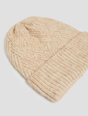 The Beige Herringbone-patterned Beanie