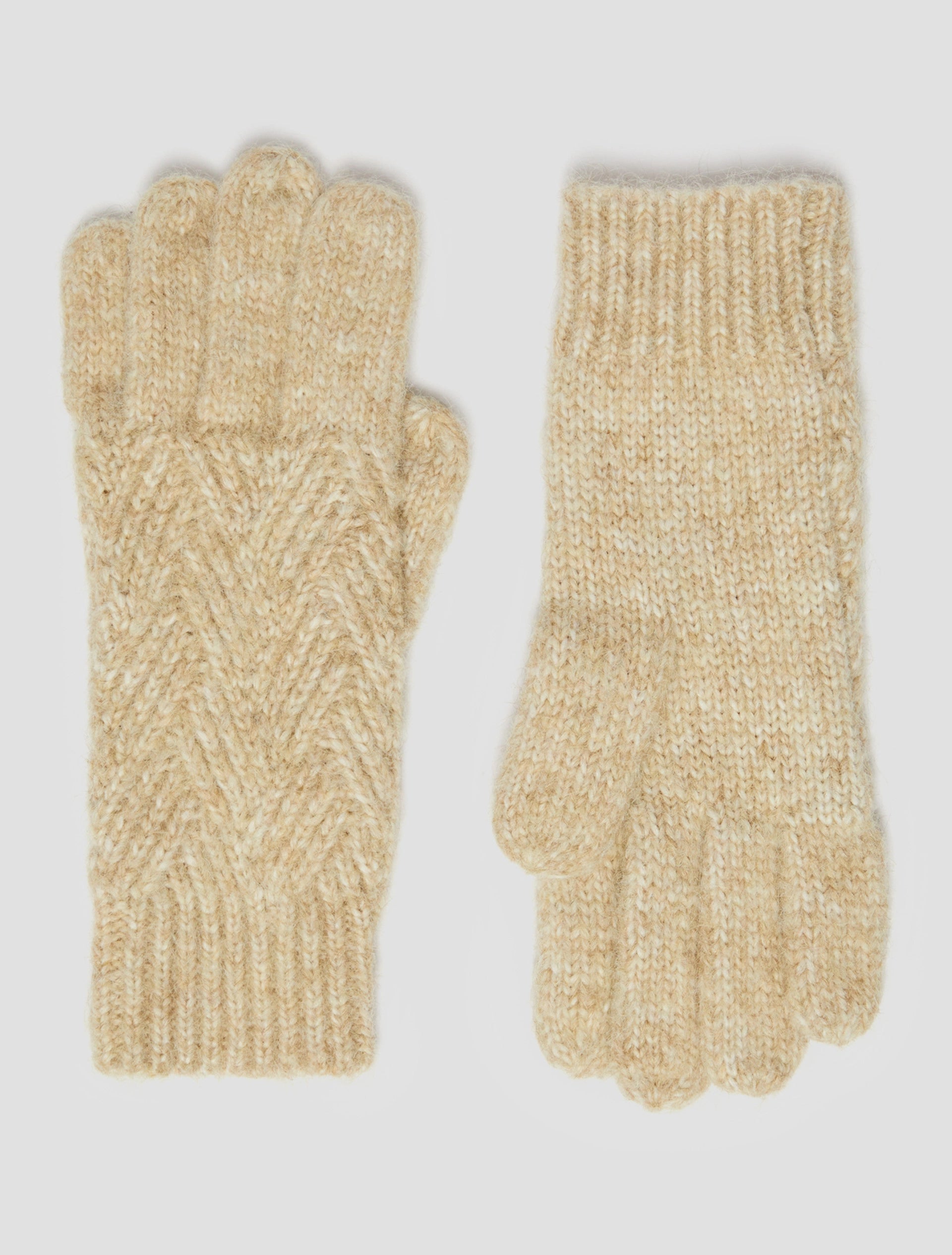 The Beige Herringbone-patterned gloves