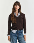 Cotton Cable Crew V-Neck Deep Brown