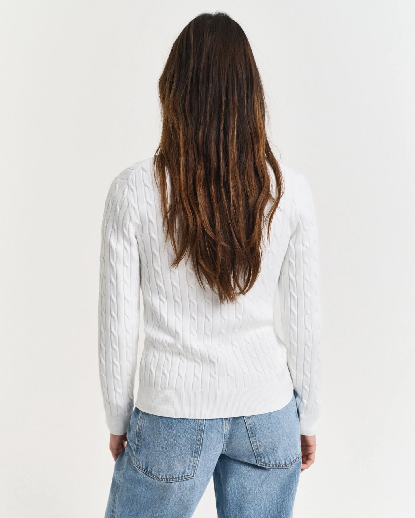 Eggshell Stretch Cotton Cable Knit Cardigan