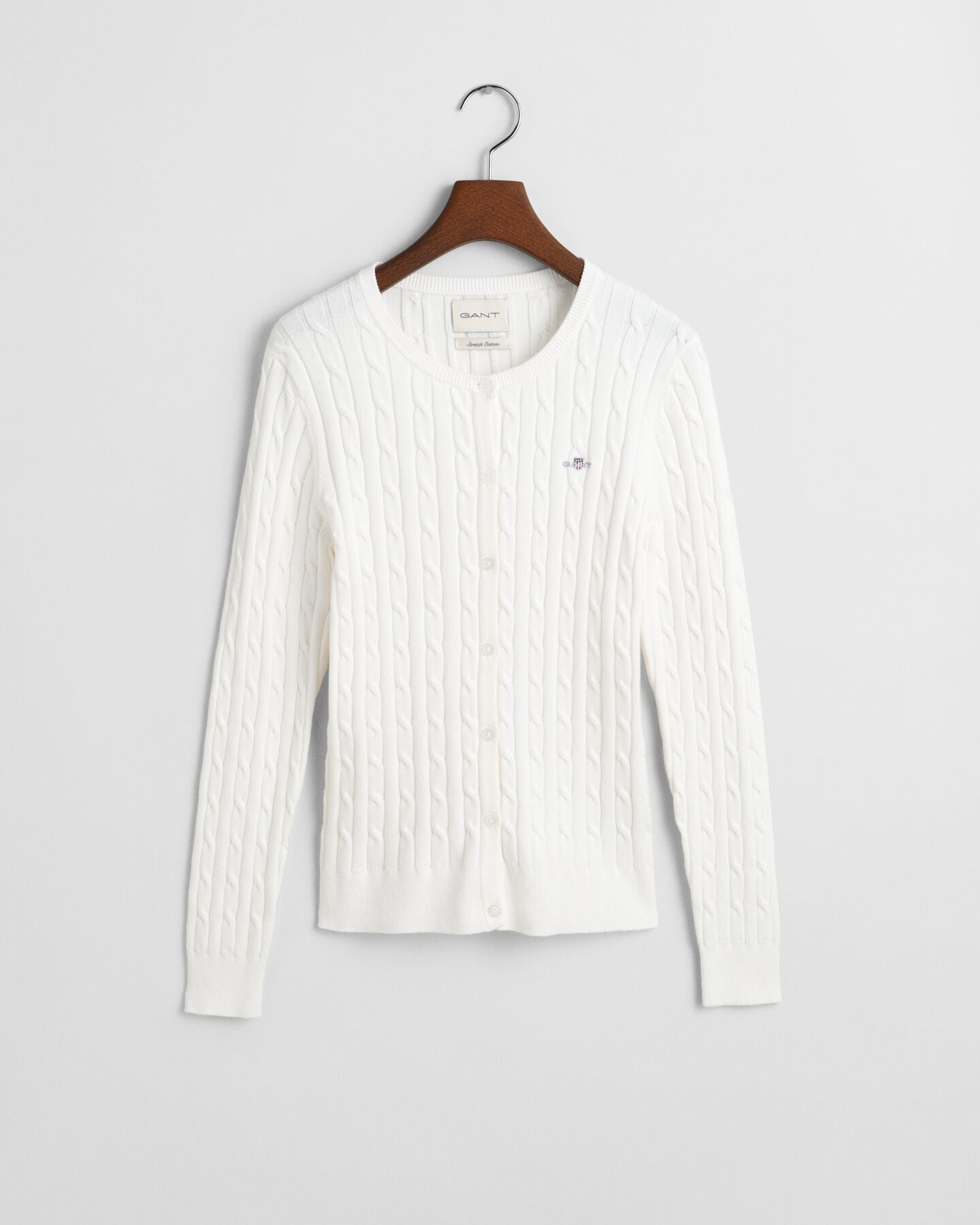 Eggshell Stretch Cotton Cable Knit Cardigan