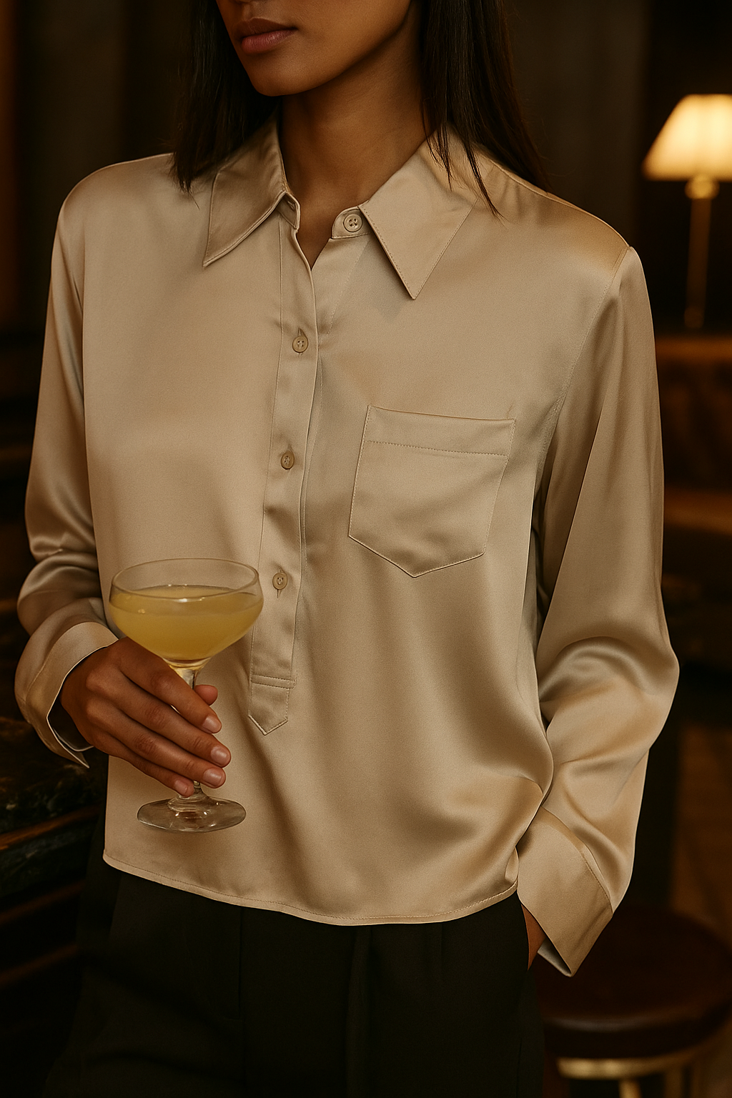 The Nepeta Nude Satin Pocket Shirt