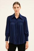 The Hedine Navy Satin Blouse