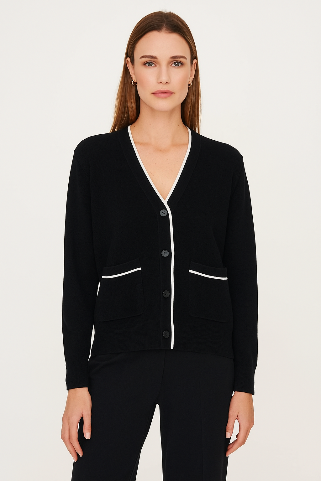 The Black and White Wool Blend Cardigan