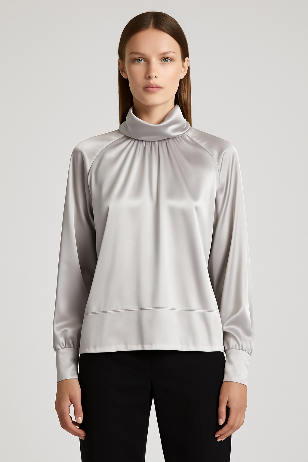 Satin Cowl Neck Silver Blouse