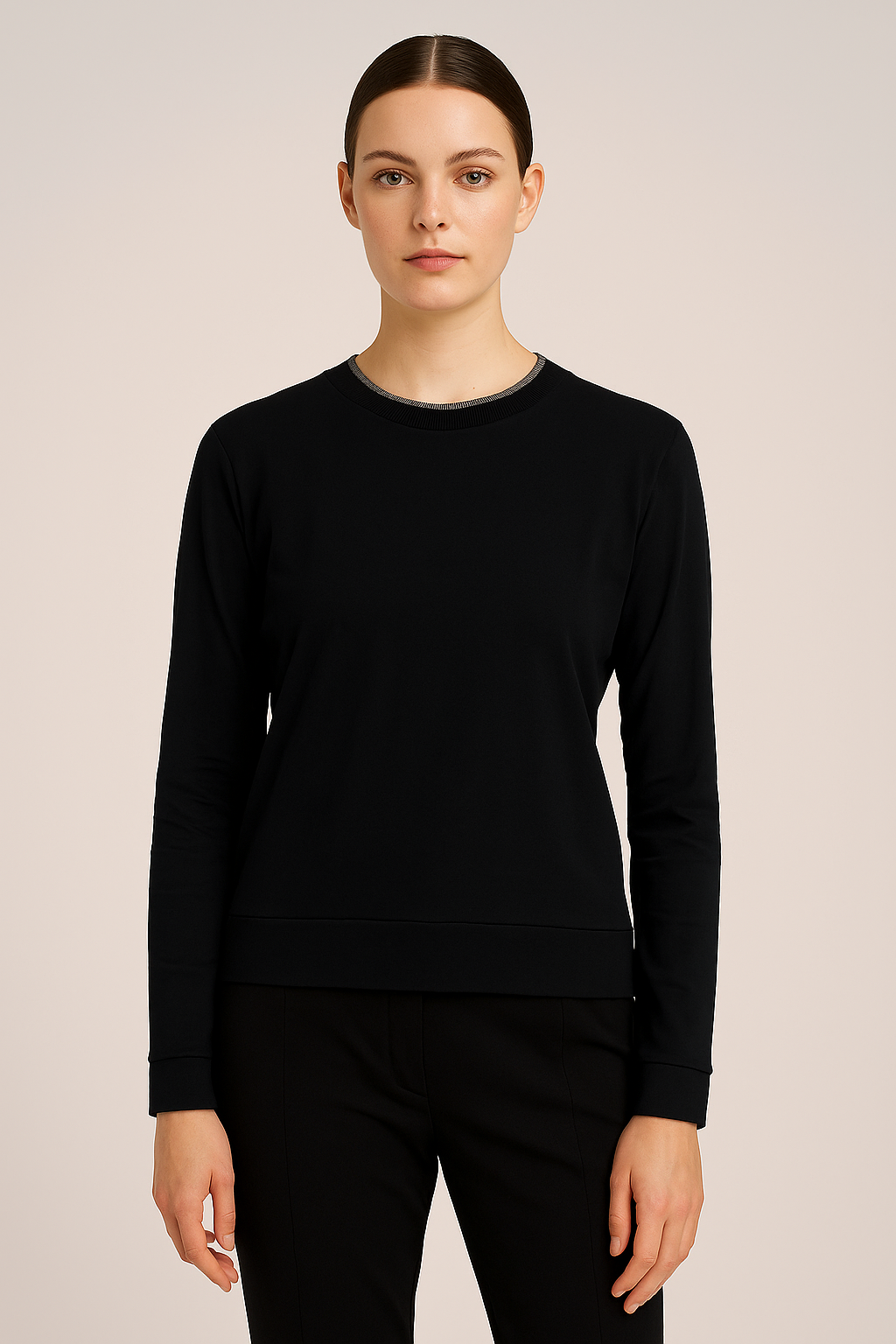 Navy Crew Glitter Neck Jersey Top