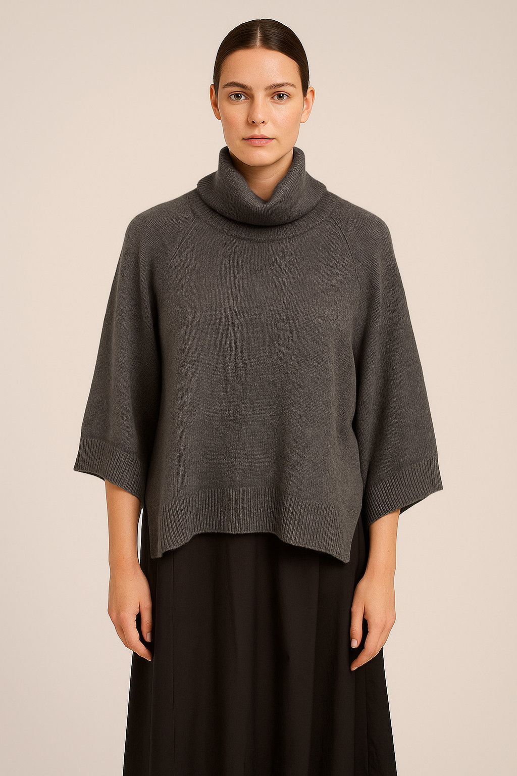 Dark Grey Rollneck Short Sleeve Oversized Knit