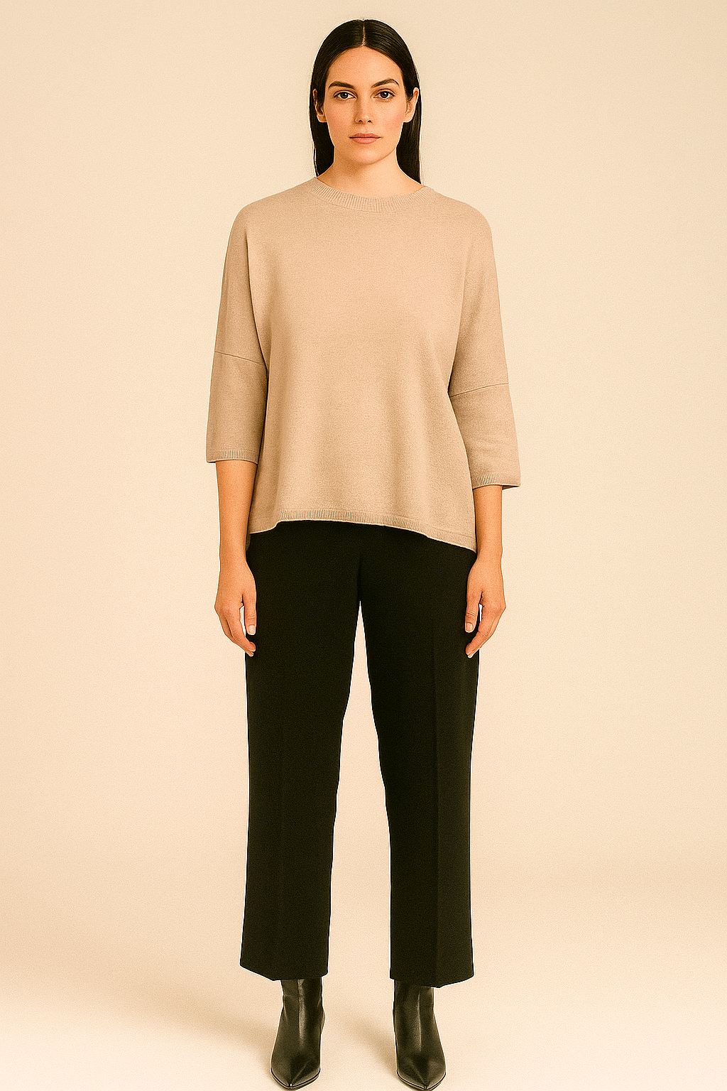 Sand Crew Neck Oversized Knit