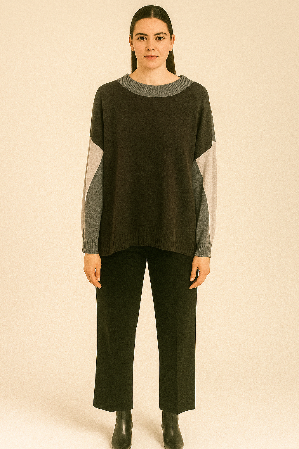 The Grey and Chocolate Colourblock Knit