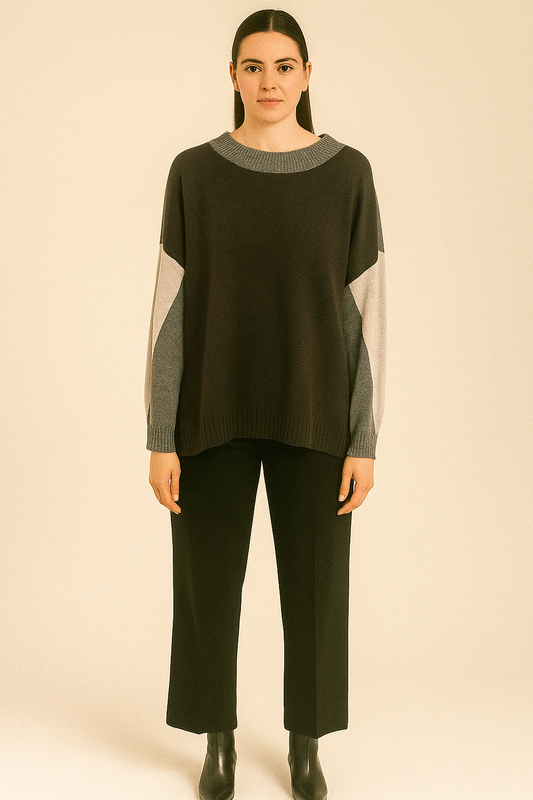 The Grey and Chocolate Colourblock Knit