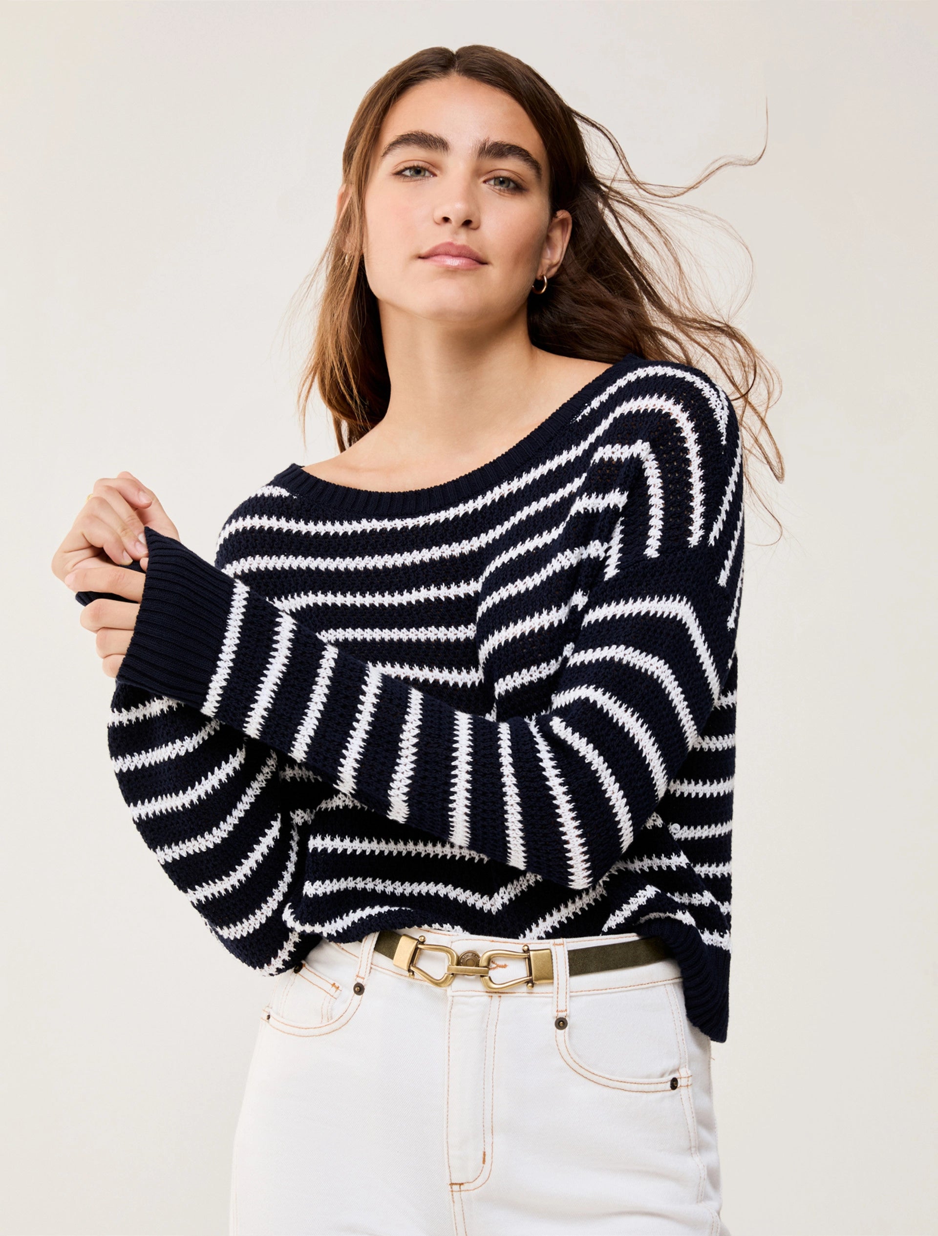 The Crew Sailor Stripe Navy Sweatshirt