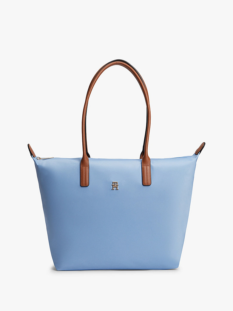 TH Monogram Contrast Handle Blue Tote Bag