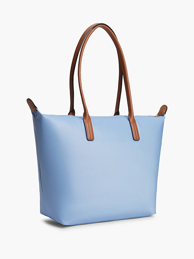 TH Monogram Contrast Handle Blue Tote Bag