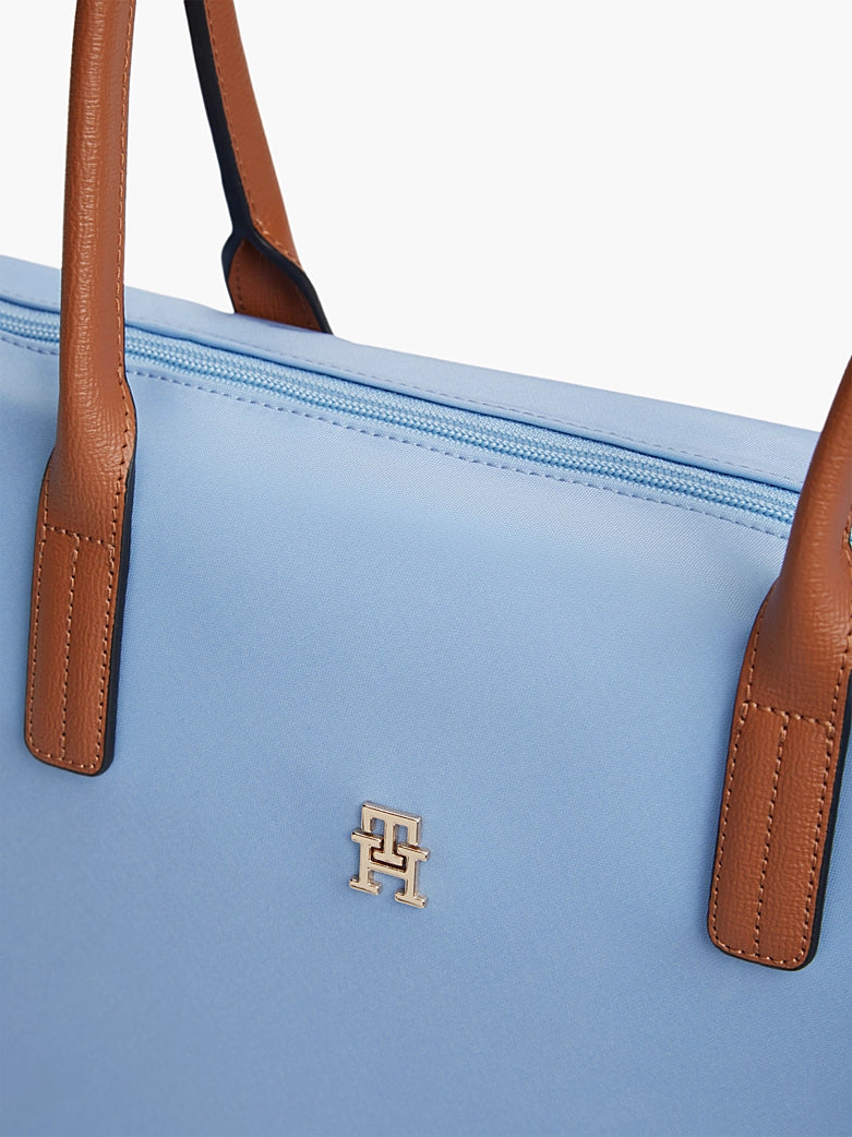 TH Monogram Contrast Handle Blue Tote Bag