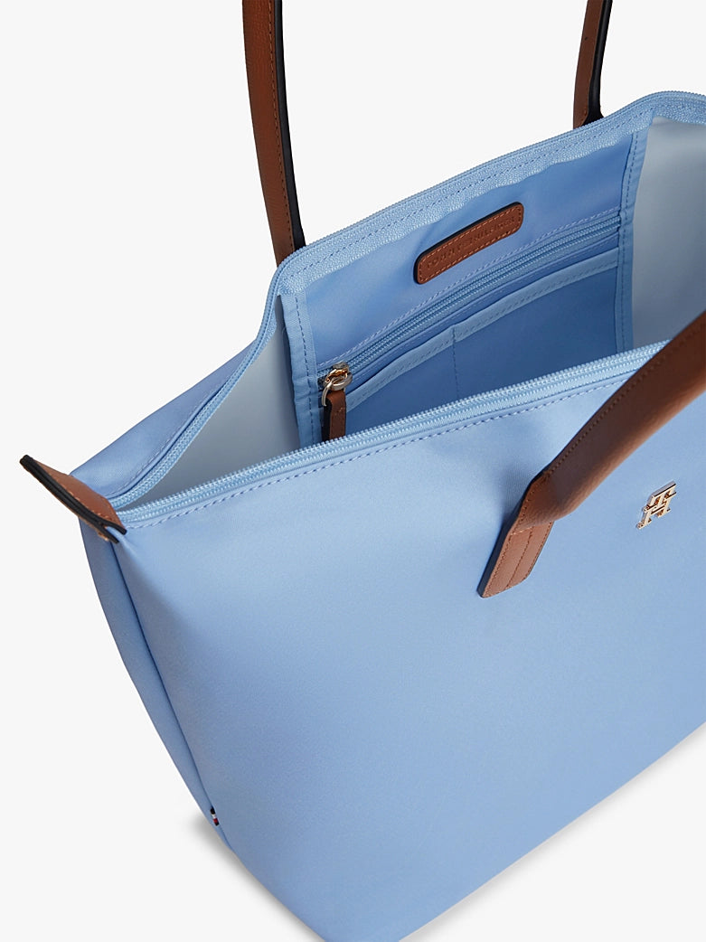 TH Monogram Contrast Handle Blue Tote Bag