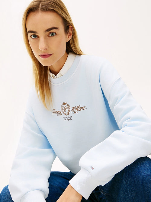 Crest Embroidery Relaxed Terry Blue Sweatshirt
