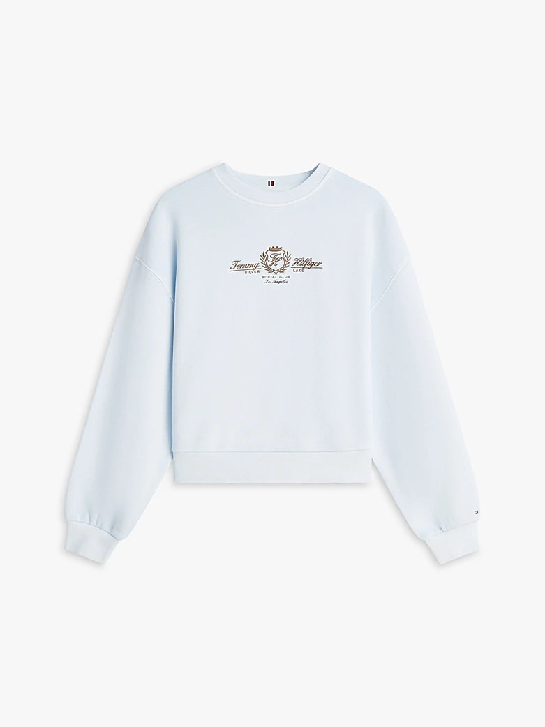 Crest Embroidery Relaxed Terry Blue Sweatshirt