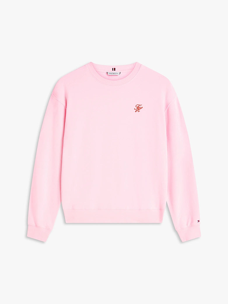 Logo Embroidery Pink Crew Neck Sweatshirt