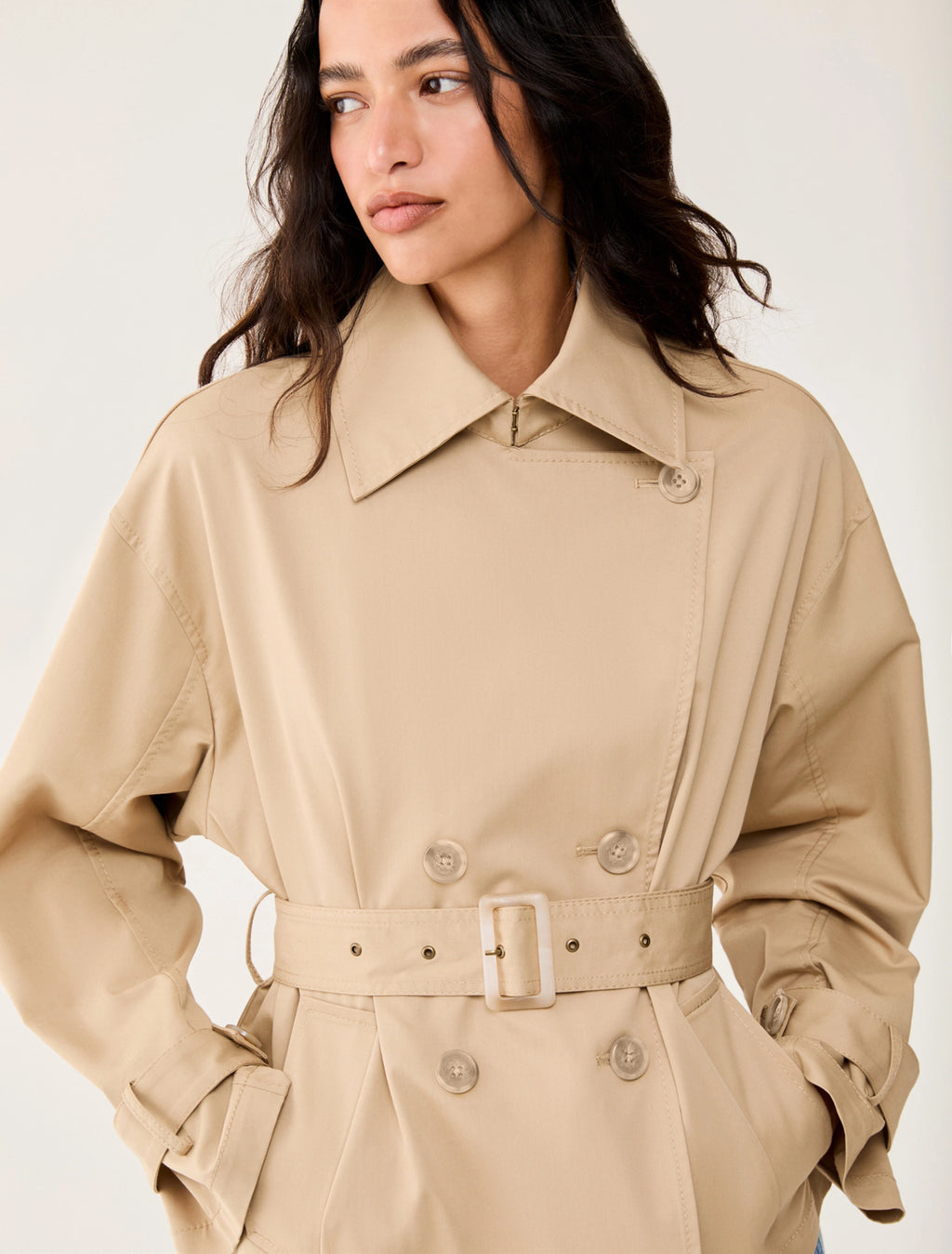 Cropped Gabardine Trench Coat