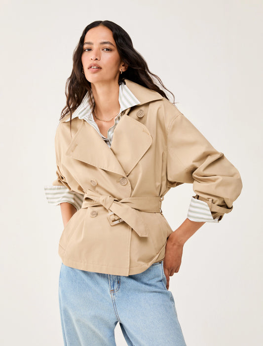 Cropped Gabardine Trench Coat