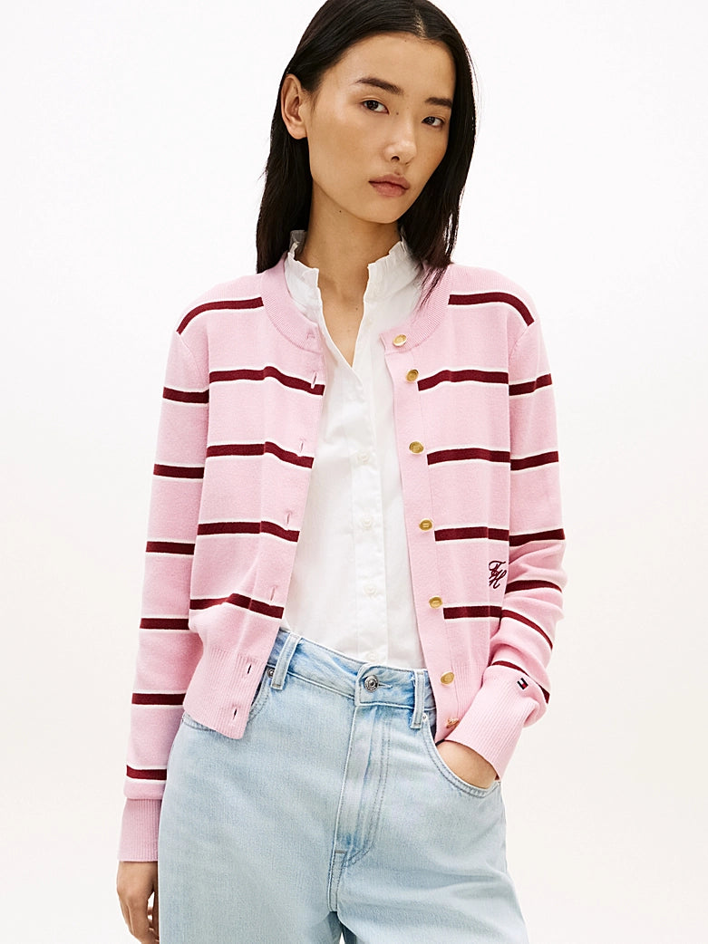 The Pink Premium Knit Gold-Tone Button Cardigan