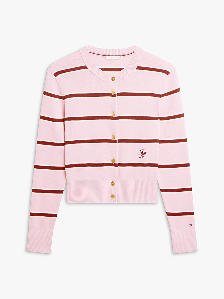 The Pink Premium Knit Gold-Tone Button Cardigan