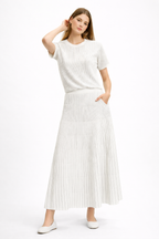 The White Pinstripe Crinkle Midi Skirt