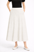 The White Pinstripe Crinkle Midi Skirt