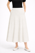 The White Pinstripe Crinkle Midi Skirt