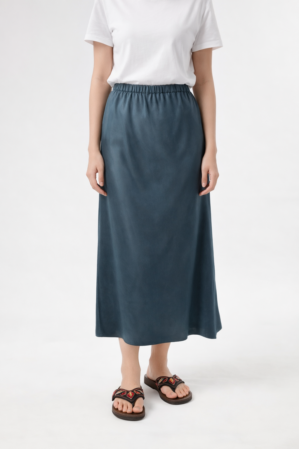 The Alba Slate Teal Satin Silk Skirt
