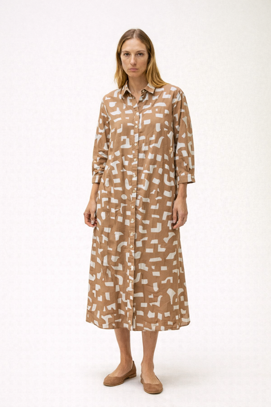 Camel Print Shirt Dress