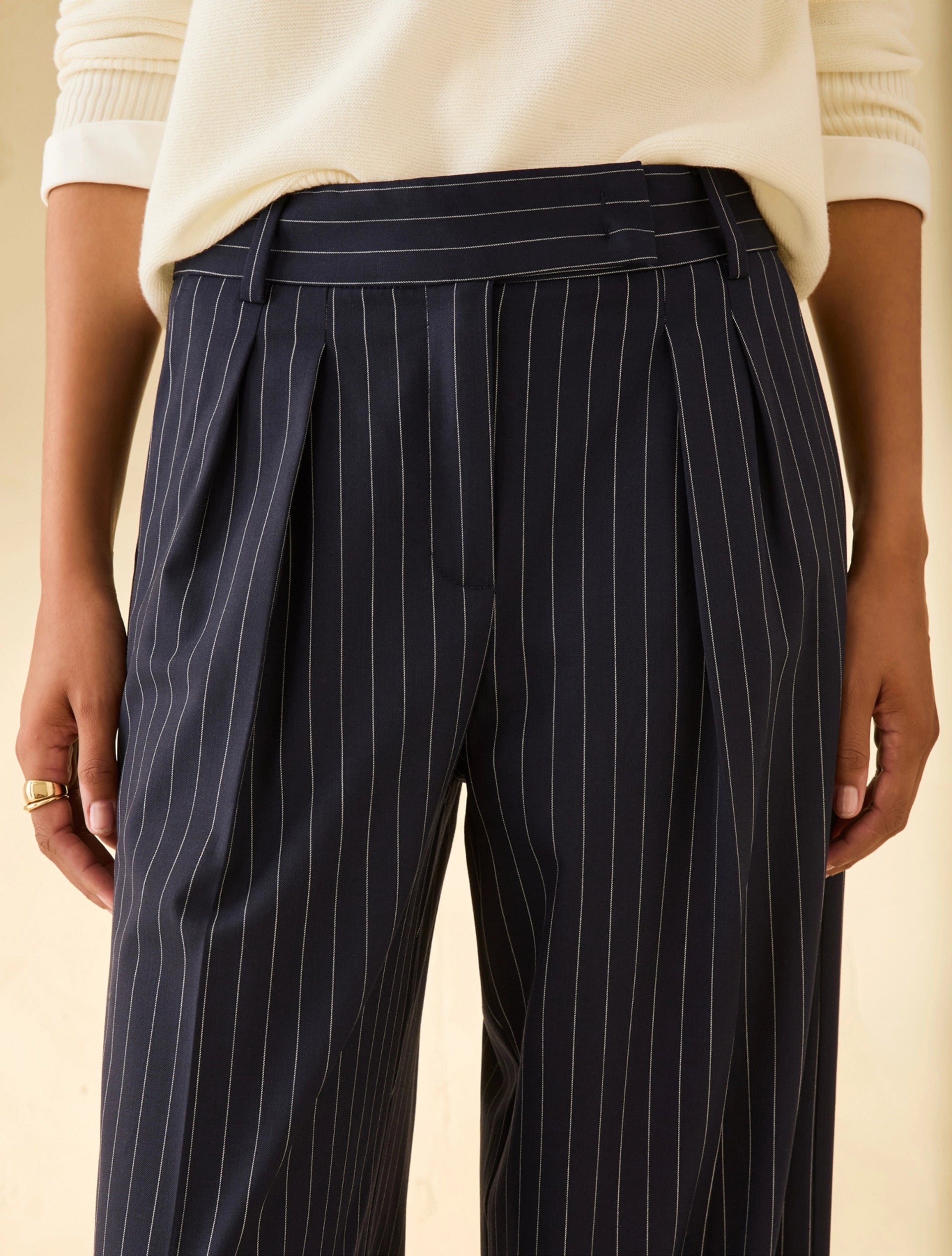 The Navy Pinstripe Wide Trousers