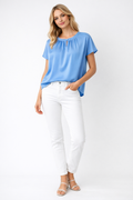 Deep Powder Blue Satin Silk Blouse