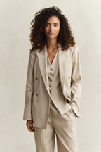 The Beige Pinstripe Linen Blazer