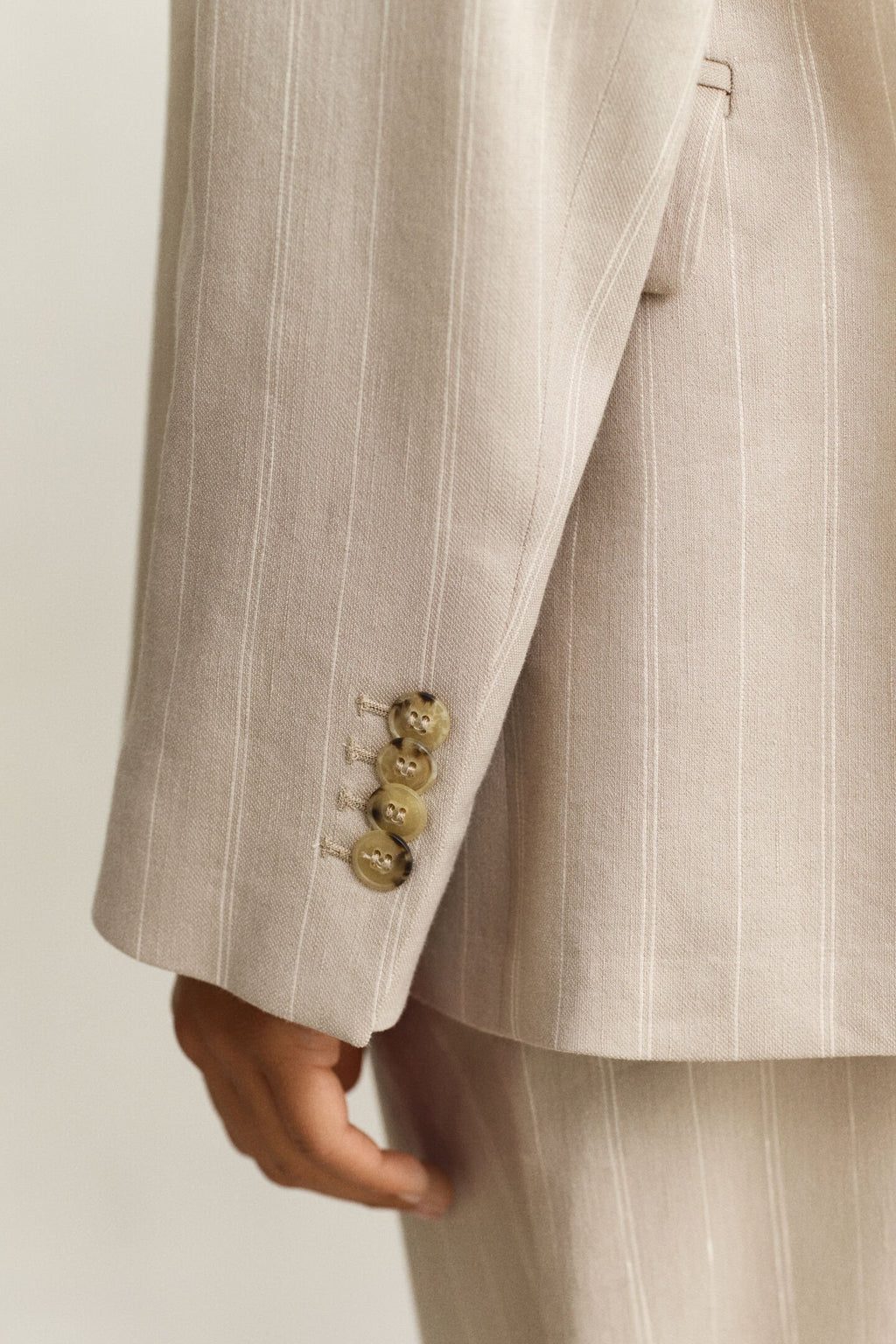 The Beige Pinstripe Linen Blazer