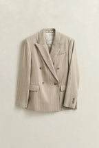 The Beige Pinstripe Linen Blazer