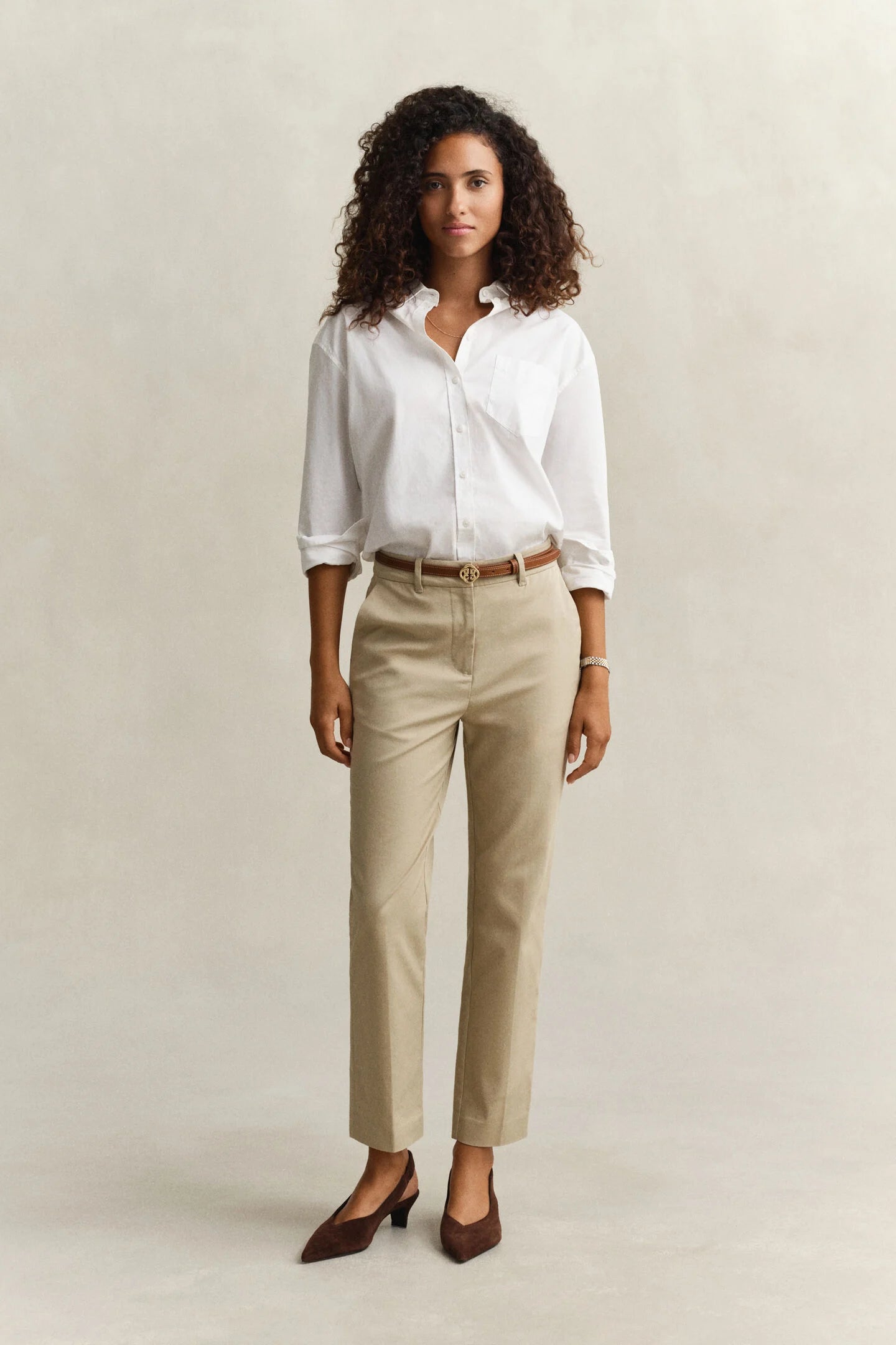 The Oat Beige Skim Slack Chinos
