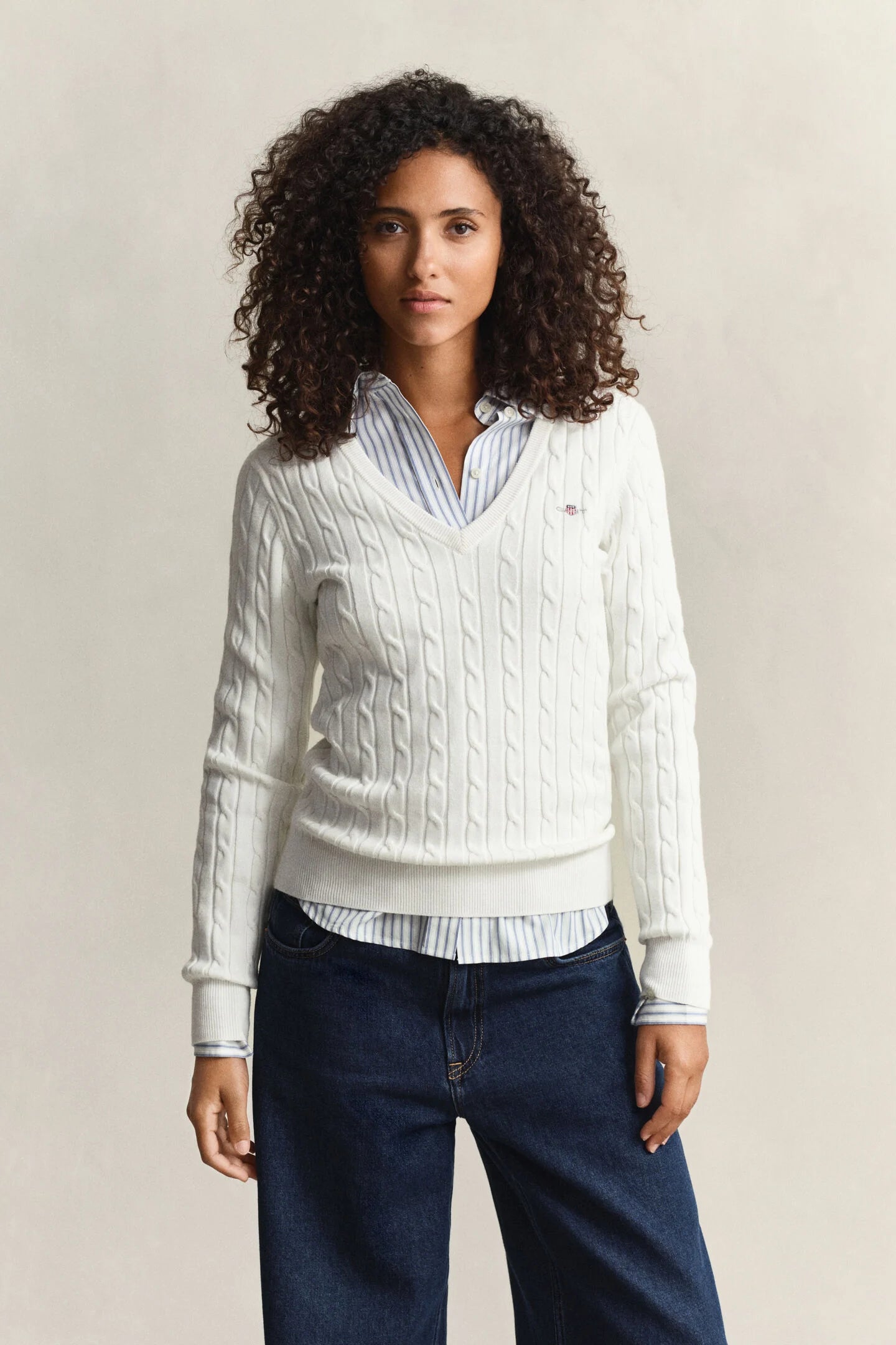 The Stretch V-Neck Eggshell Cable