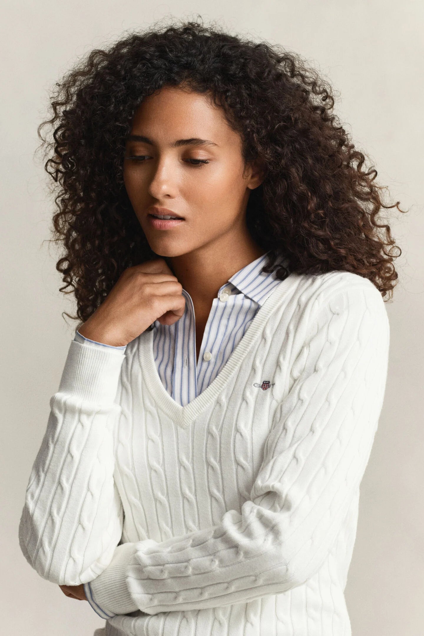 The Stretch V-Neck Eggshell Cable