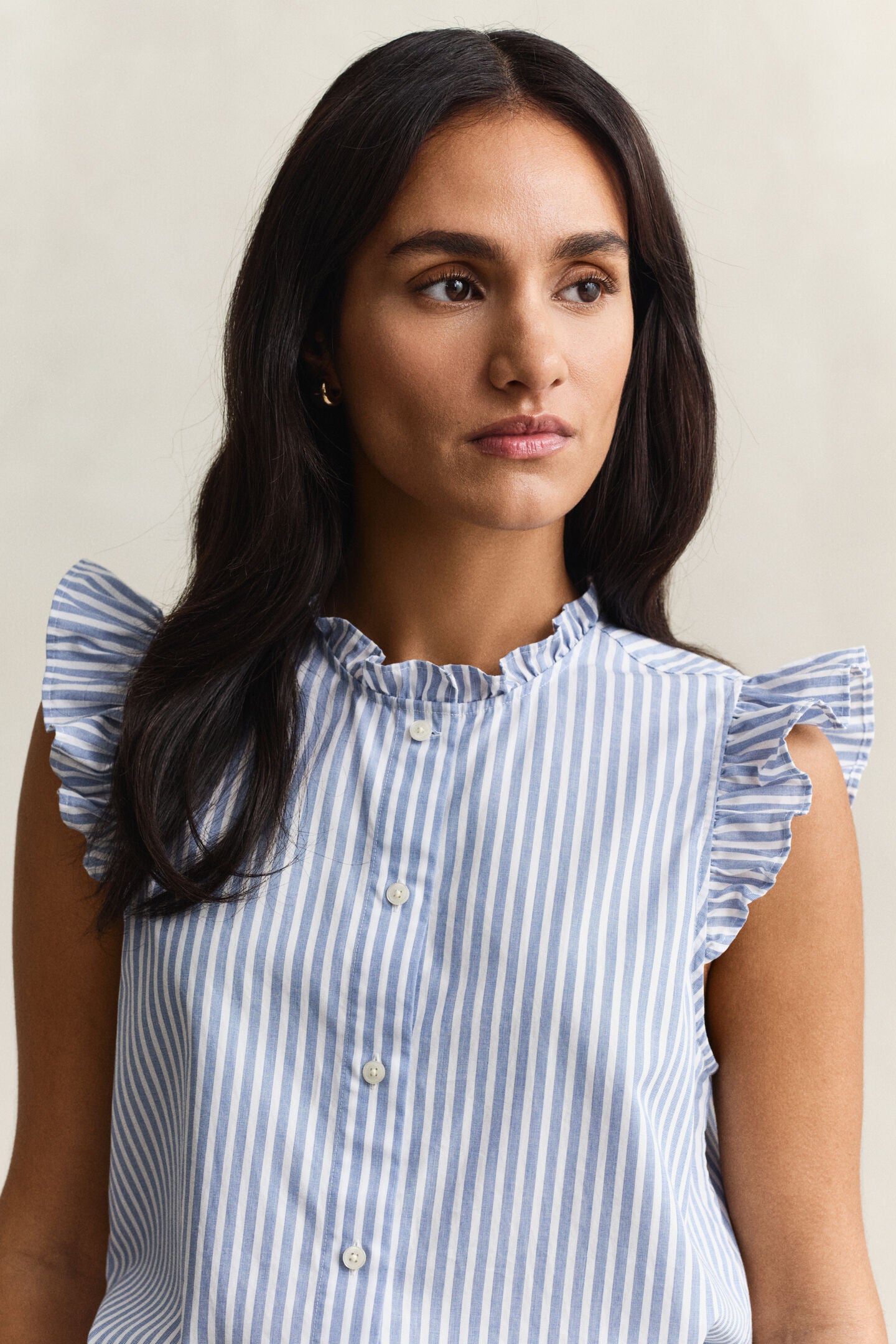 The Ruffle Stripe Cap Blouse