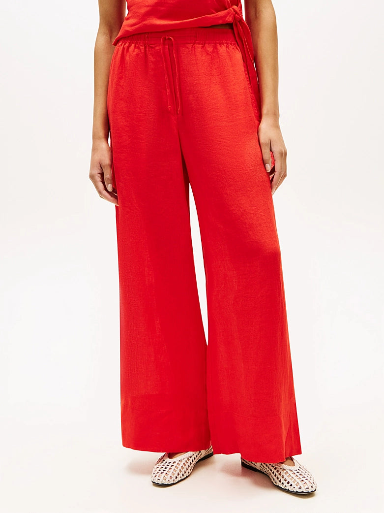 The Relaxed Wide Leg Red Linen Trousers