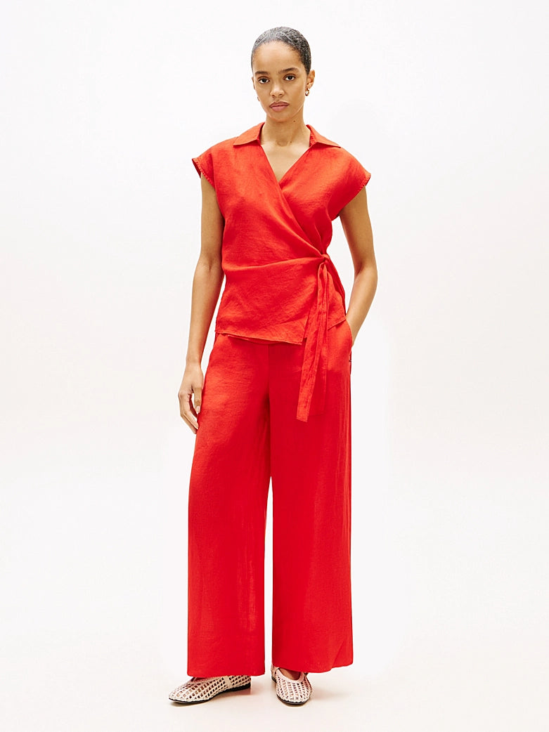 The Relaxed Wide Leg Red Linen Trousers