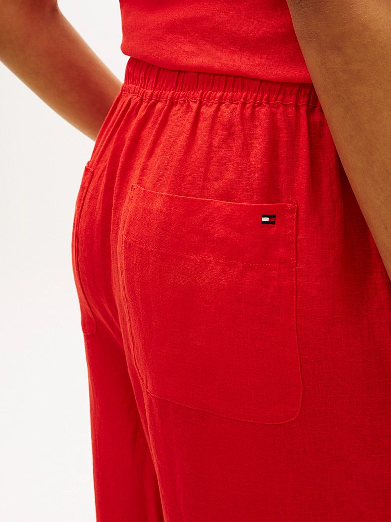 The Relaxed Wide Leg Red Linen Trousers